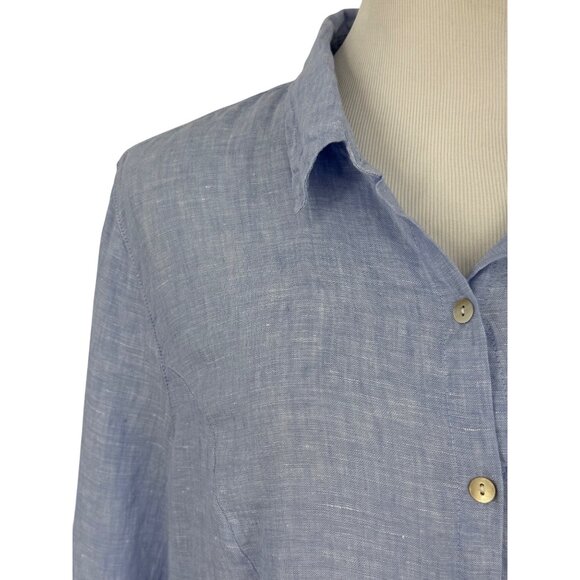 Tahari Light Blue Linen Relaxed Button Down Shirt Coastal Grandma Aesthetic XL - Picture 3 of 15